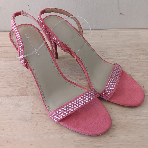 Marc Fisher Pink Heels with Rhinestone Strap - Picture 2 of 9